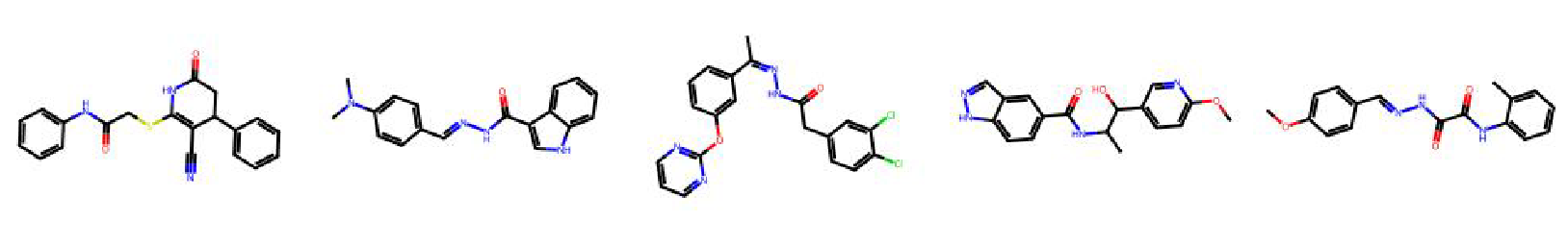 Molecules generated by ChemRLFormer by reward hacking the docking functions